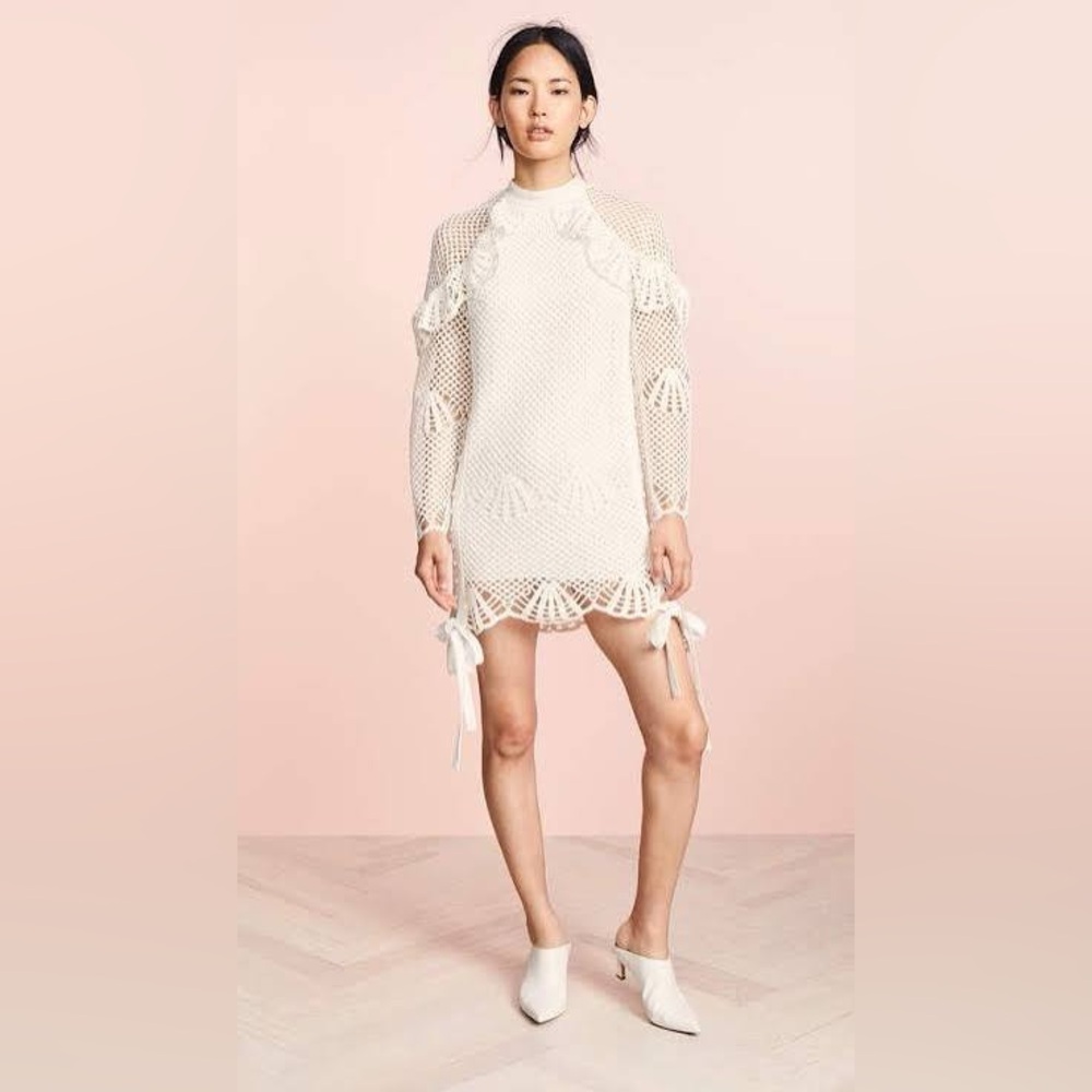 Self-Portrait White Long Sleeve Mesh Dress